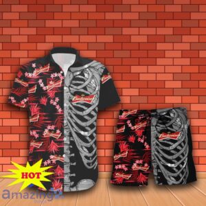 Budweiser Beer Button Skeleton Hawaiian Shirt And Short Gift Ideas For Men Women Product Photo 2