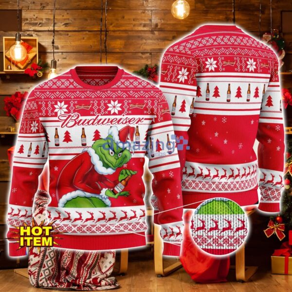 Budweiser Grinch Hug Logo Ugly Christmas Sweater Christmas Gift For Men And Women Product Photo 1