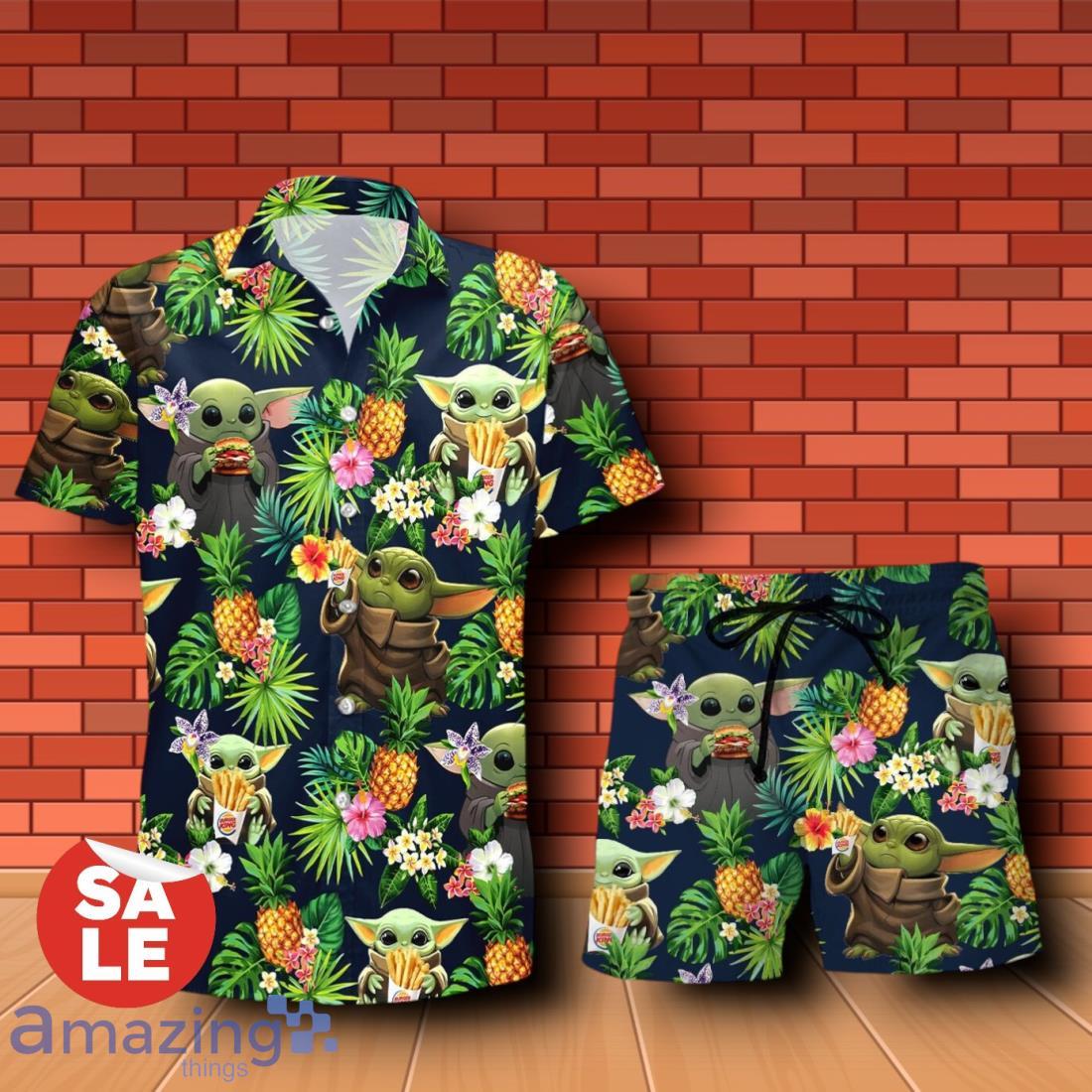 Burger King Baby Yoda Tropical Flowery Hawaiian Shirt & Short image Burger King Baby Yoda Tropical Flowery Hawaiian Shirt & Short Product Photo 1