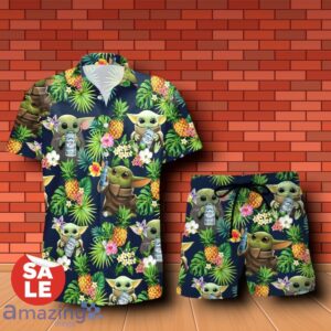 Busch Latte Beer Baby Yoda Tropical Flowery Hawaiian Shirt & Short Product Photo 1