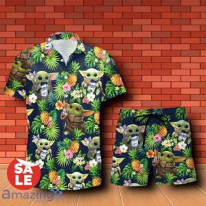Busch Light Beer Baby Yoda Tropical Flowery Hawaiian Shirt & Short Product Photo 1