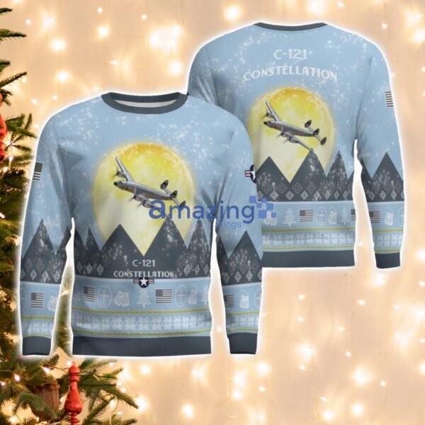 C-121 Constellation C121 Light Blue Aircraft Moonlight 3D Ugly Christmas Sweater Christmas Gift Product Photo 1