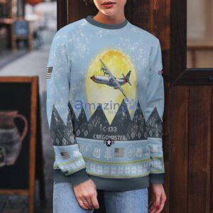C-133 Cargomaster C133 Light Blue Aircraft Moonlight 3D Ugly Christmas Sweater Christmas Gift Product Photo 5