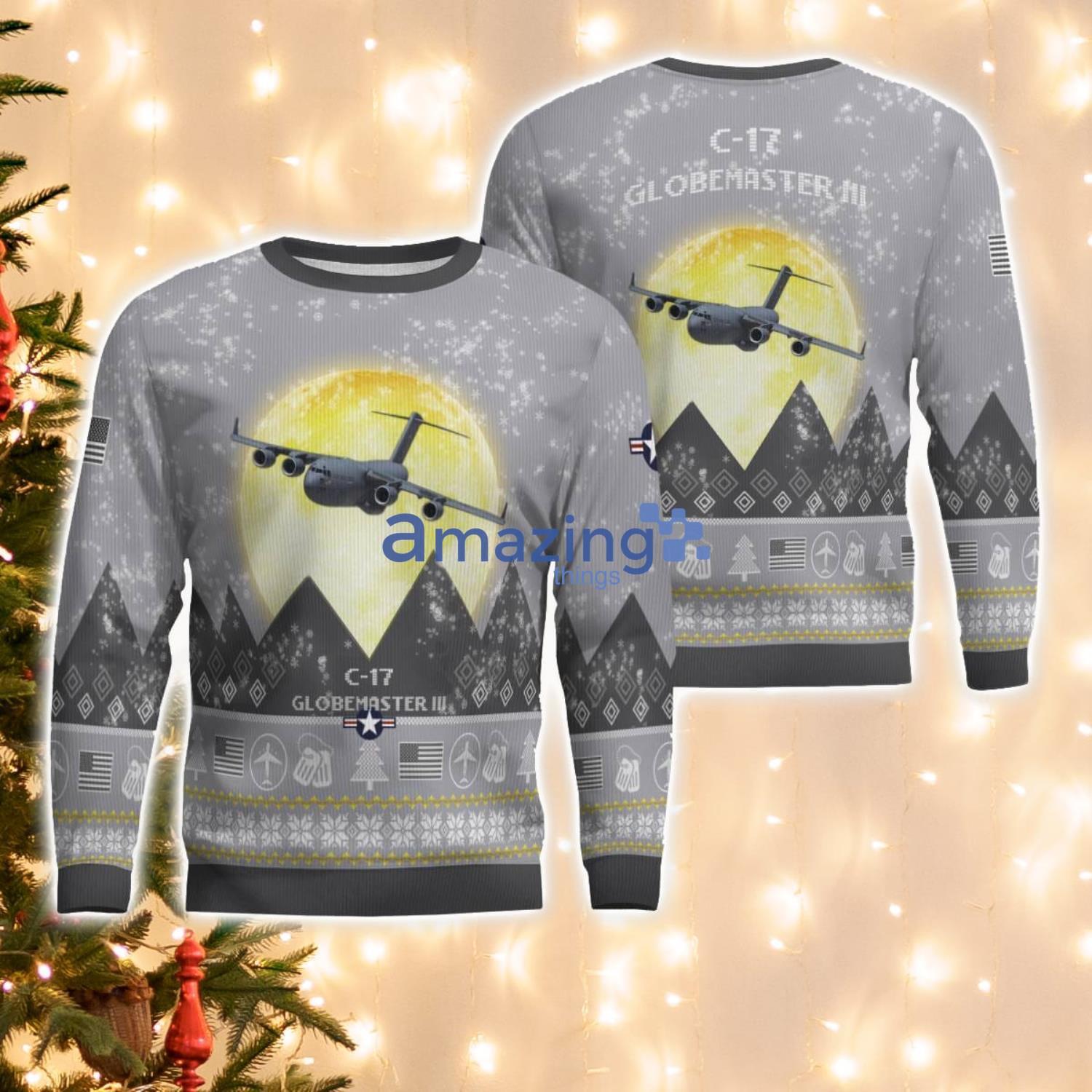 C-17 Globemaster III C17 Aircraft Moonlight And Mountain Pattern Ugly Christmas Sweater Aircraft Lovers Christmas Gift C-17 Globemaster III C17 Aircraft Moonlight And Mountain Pattern Ugly Christmas Sweater Aircraft Lovers Christmas Gift Product Photo 1
