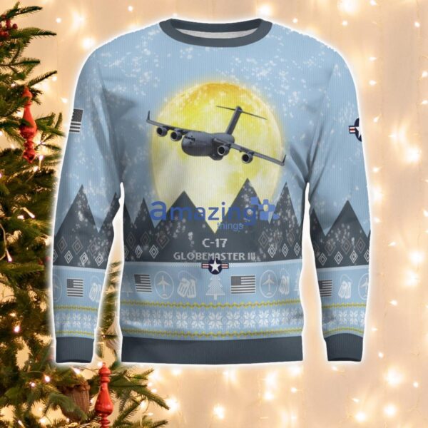 C-17 Globemaster III C17 Light Blue Aircraft Moonlight 3D Ugly Christmas Sweater Christmas Gift Product Photo 2