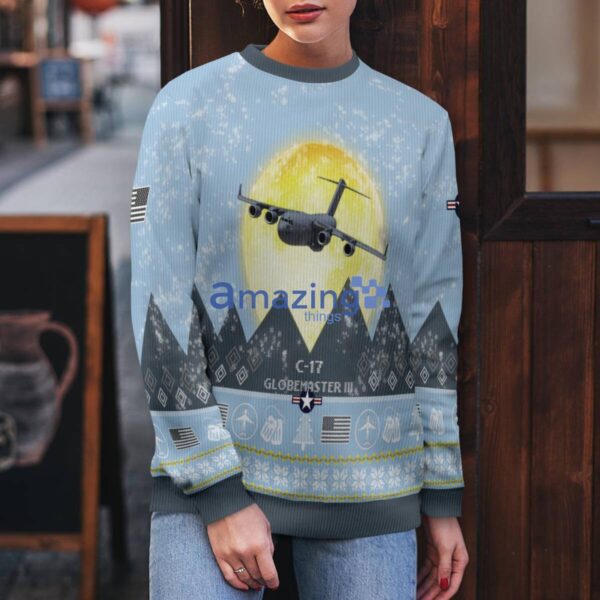 C-17 Globemaster III C17 Light Blue Aircraft Moonlight 3D Ugly Christmas Sweater Christmas Gift Product Photo 5