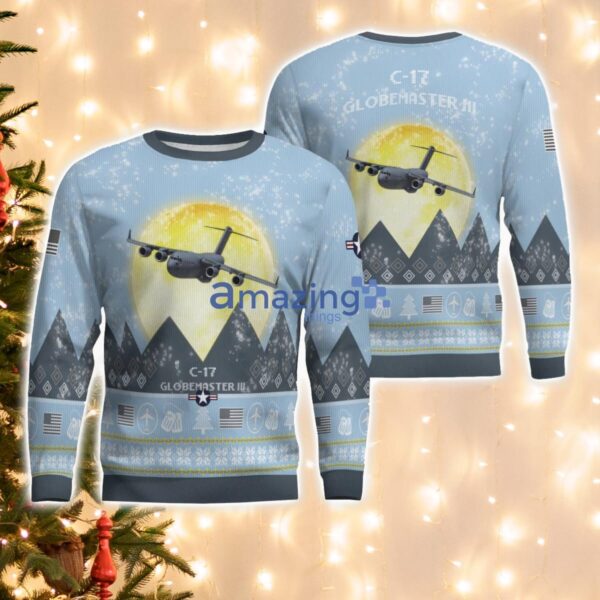 C-17 Globemaster III C17 Light Blue Aircraft Moonlight 3D Ugly Christmas Sweater Christmas Gift Product Photo 1