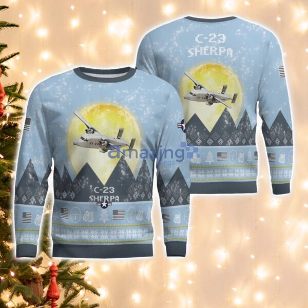 C-23 Sherpa C23 Light Blue Aircraft Moonlight 3D Ugly Christmas Sweater Christmas Gift Product Photo 1