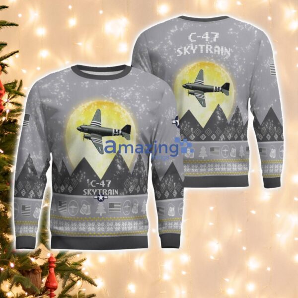 C-47 Skytrain C47 Aircraft Moonlight And Mountain Pattern Ugly Christmas Sweater Aircraft Lovers Christmas Gift Product Photo 1