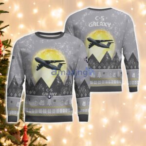 C-5 Galaxy C5 Aircraft Moonlight And Mountain Pattern Ugly Christmas Sweater Aircraft Lovers Christmas Gift Product Photo 2
