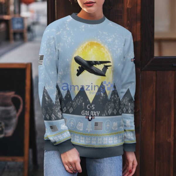 C-5 Galaxy C5 Light Blue Aircraft Moonlight 3D Ugly Christmas Sweater Christmas Gift Product Photo 2