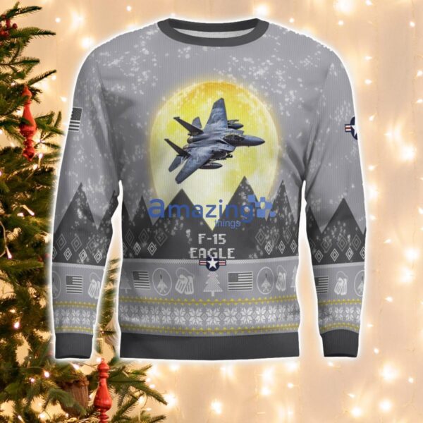 F-15 Eagle F15 Aircraft Moonlight And Mountain Pattern Ugly Christmas Sweater Aircraft Lovers Christmas Gift Product Photo 2