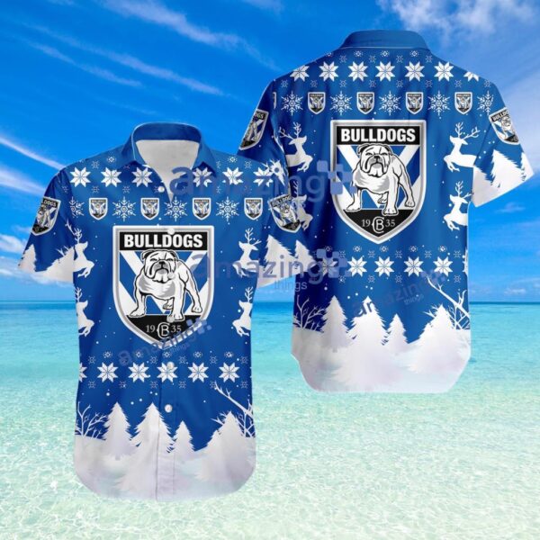 Canterbury-Bankstown Bulldogs NRL Snow Pine Christmas Tropical Hawaiian Shirt Product Photo 1