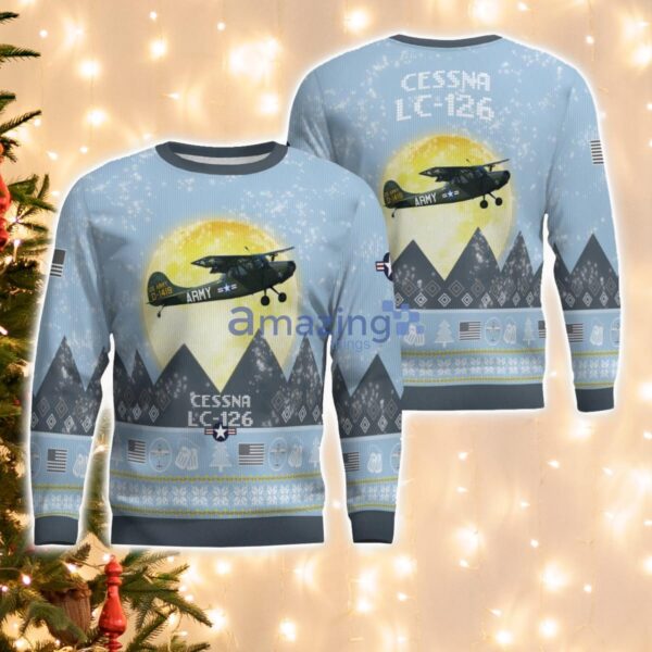 Cessna LC-126 LC126 Light Blue Aircraft Moonlight 3D Ugly Christmas Sweater Christmas Gift Product Photo 1