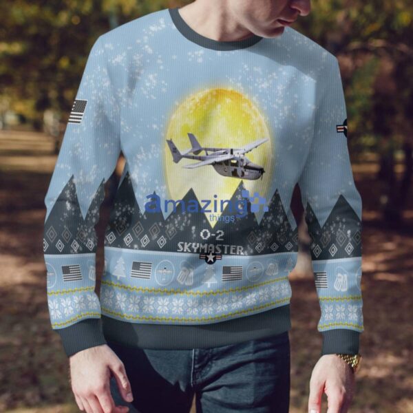 Cessna O-2 Skymaster O2 Light Blue Aircraft Moonlight 3D Ugly Christmas Sweater Christmas Gift Product Photo 4