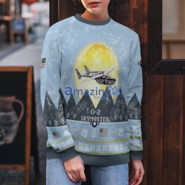 Cessna O-2 Skymaster O2 Light Blue Aircraft Moonlight 3D Ugly Christmas Sweater Christmas Gift Product Photo 5