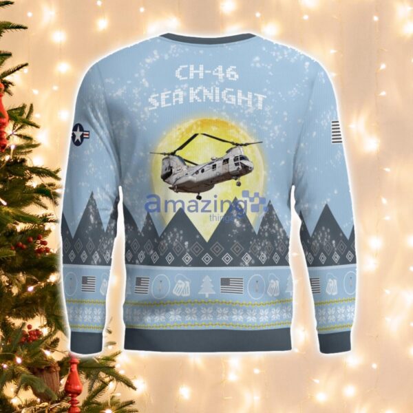 CH-46 Sea Knight CH46 Light Blue Aircraft Moonlight 3D Ugly Christmas Sweater Christmas Gift Product Photo 2