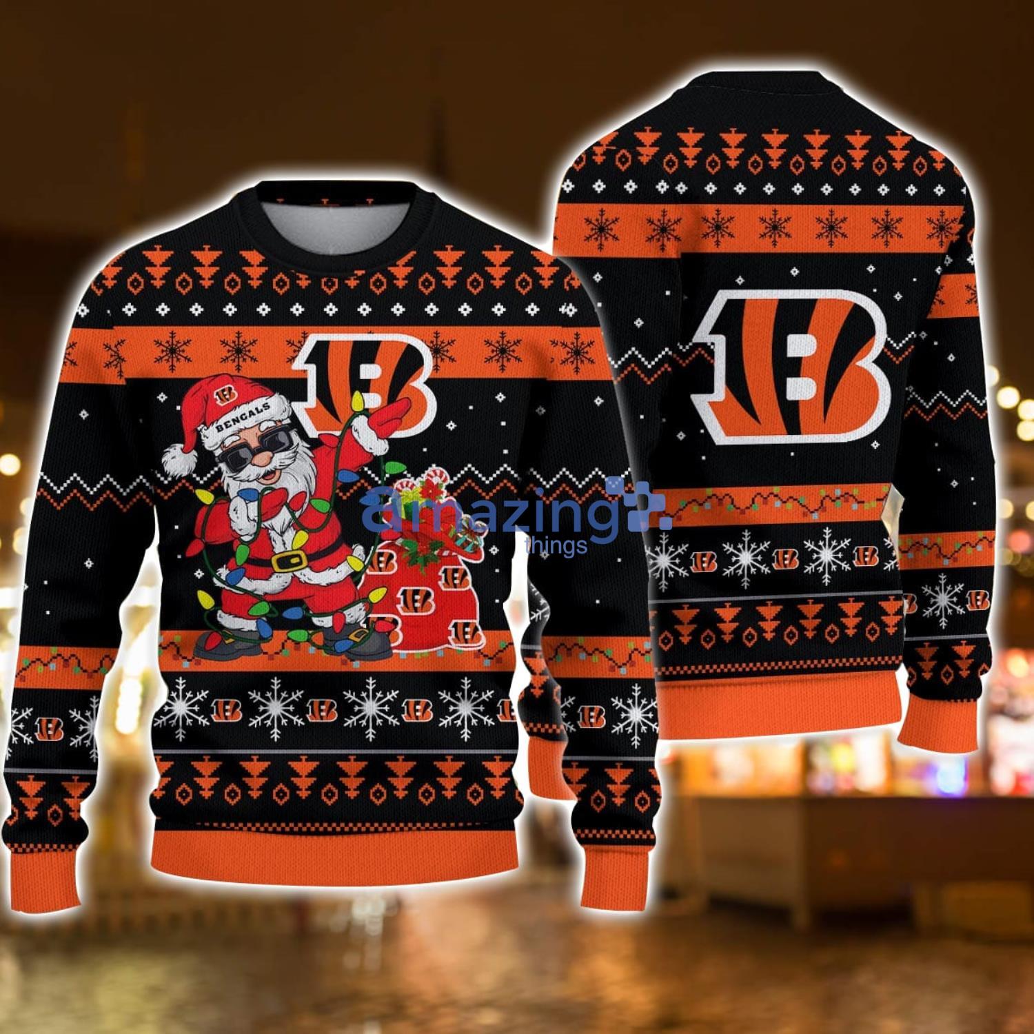 Cincinnati Bengals Santa Claus Dabbing Funny Ugly Christmas Sweater For Men And Women image Cincinnati Bengals Santa Claus Dabbing Funny Ugly Christmas Sweater For Men And Women Product Photo 1