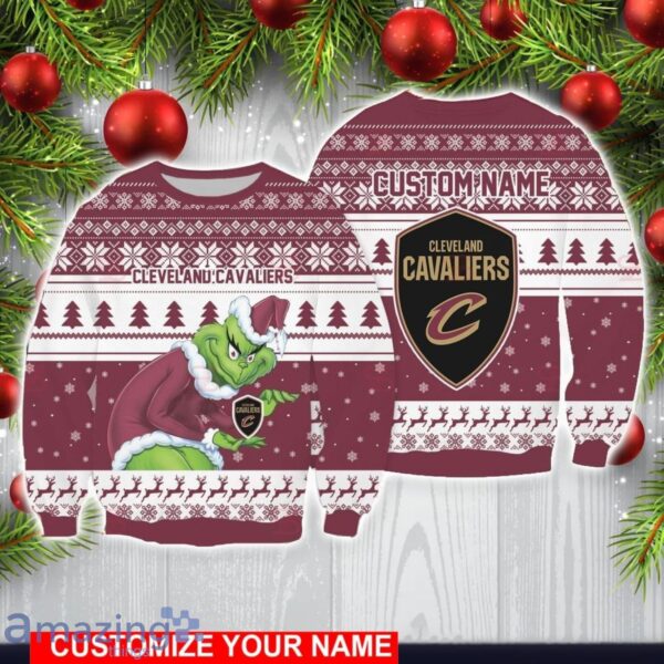 Cleveland Cavaliers Grinch With Logo Ugly Christmas Sweater Custom Name For Fans Product Photo 1