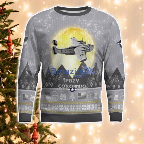 Consolidated PB2Y Coronado Aircraft Moonlight And Mountain Pattern Ugly Christmas Sweater Aircraft Lovers Christmas Gift Product Photo 2