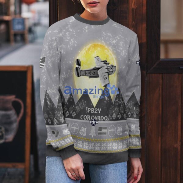 Consolidated PB2Y Coronado Aircraft Moonlight And Mountain Pattern Ugly Christmas Sweater Aircraft Lovers Christmas Gift Product Photo 5