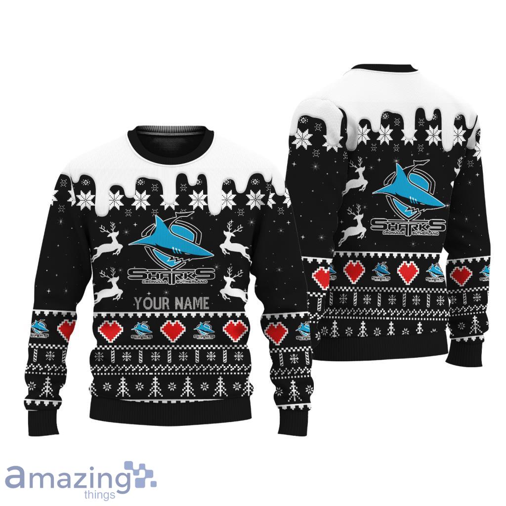 Cronulla Sutherland Sharks NRL custom name Knitting Pattern Ugly Sweater Chistmas image Cronulla-Sutherland Sharks NRL custom name Knitting Pattern Ugly Sweater Chistmas Product Photo 1