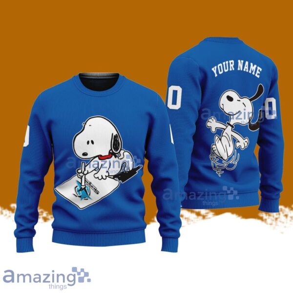 Cronulla-Sutherland Sharks NRL Snoopy Happy Custom Name Christmas Ugly Sweater 3D Product Photo 1