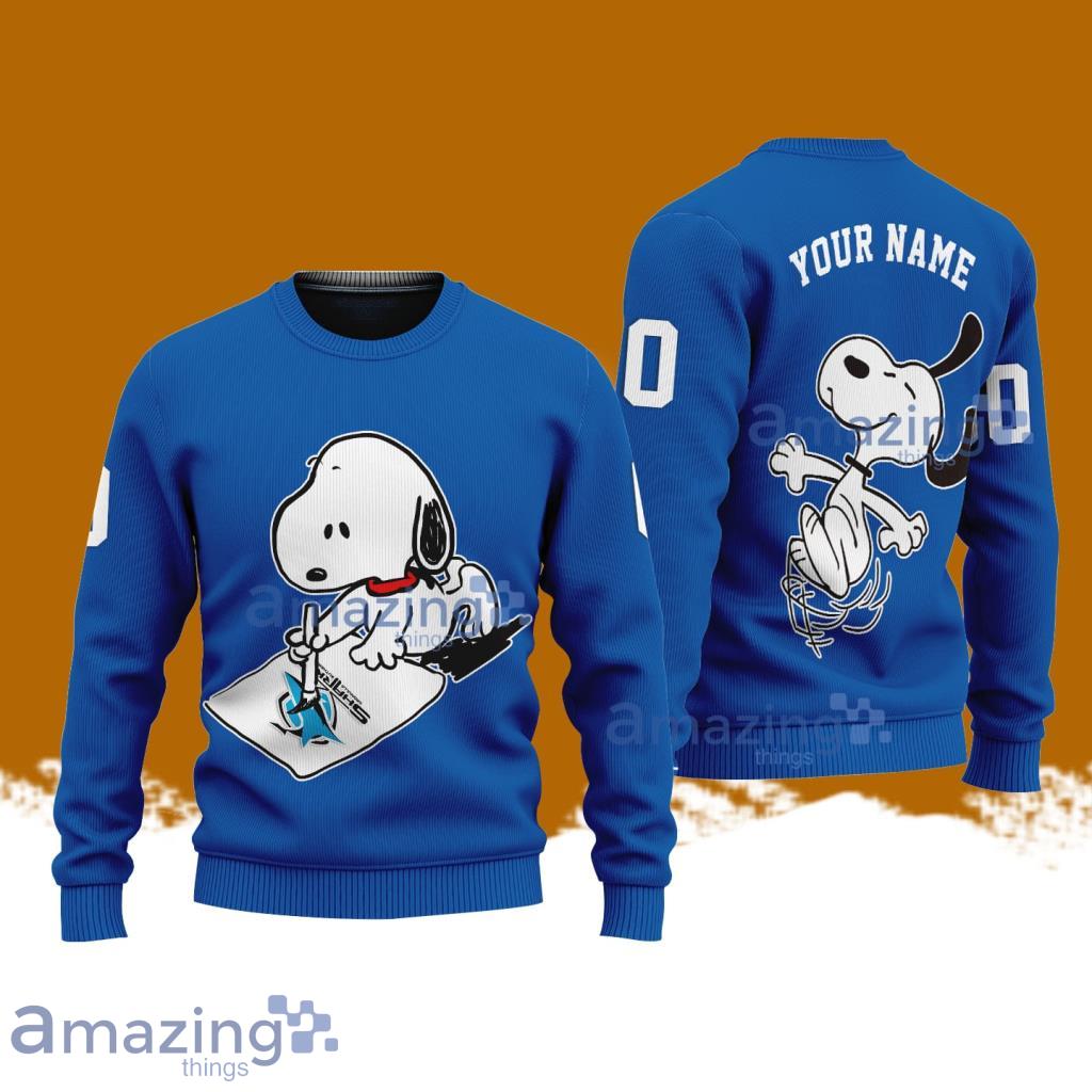 Cronulla Sutherland Sharks NRL Snoopy Happy Custom Name Christmas Ugly Sweater 3D image Cronulla-Sutherland Sharks NRL Snoopy Happy Custom Name Christmas Ugly Sweater 3D Product Photo 1