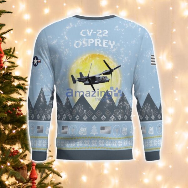 CV-22 Osprey CV22 Light Blue Aircraft Moonlight 3D Ugly Christmas Sweater Christmas Gift Product Photo 3