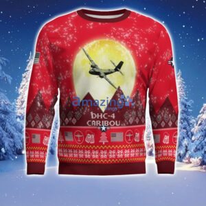 DHC-4 Caribou DHC4 Aircraft Moonlight Red Color Ugly Christmas Sweater Christmas Gift Product Photo 2