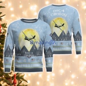 DHC-4 Caribou DHC4 Light Blue Aircraft Moonlight 3D Ugly Christmas Sweater Christmas Gift Product Photo 1
