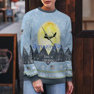 DHC-4 Caribou DHC4 Light Blue Aircraft Moonlight 3D Ugly Christmas Sweater Christmas Gift Product Photo 5