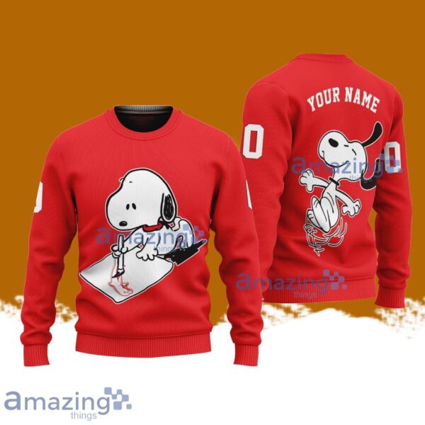 Dolphins NRL Snoopy Happy Custom Name Christmas Ugly Sweater 3D Product Photo 1