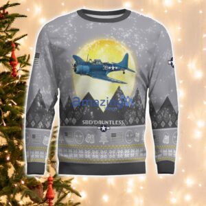 Douglas SBD Dauntless Aircraft Moonlight And Mountain Pattern Ugly Christmas Sweater Aircraft Lovers Christmas Gift Product Photo 2