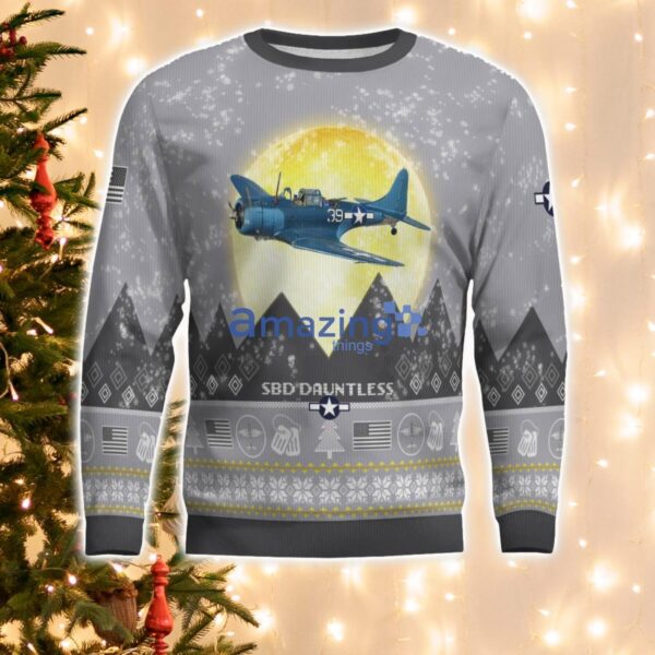 Douglas SBD Dauntless Aircraft Moonlight And Mountain Pattern Ugly Christmas Sweater Aircraft Lovers Christmas Gift Product Photo 2