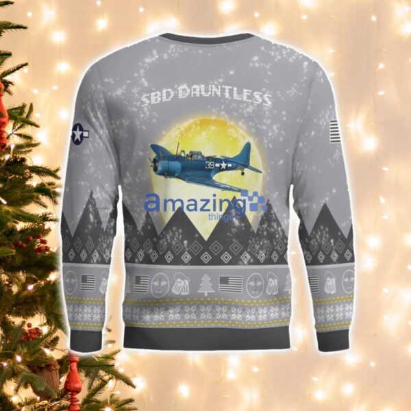 Douglas SBD Dauntless Aircraft Moonlight And Mountain Pattern Ugly Christmas Sweater Aircraft Lovers Christmas Gift Product Photo 3