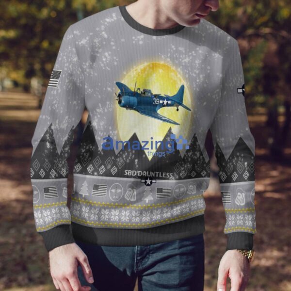 Douglas SBD Dauntless Aircraft Moonlight And Mountain Pattern Ugly Christmas Sweater Aircraft Lovers Christmas Gift Product Photo 4