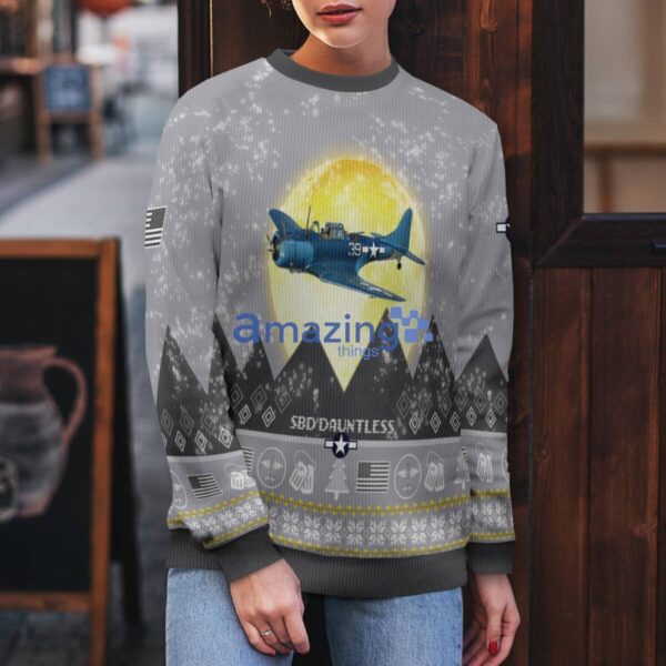 Douglas SBD Dauntless Aircraft Moonlight And Mountain Pattern Ugly Christmas Sweater Aircraft Lovers Christmas Gift Product Photo 5