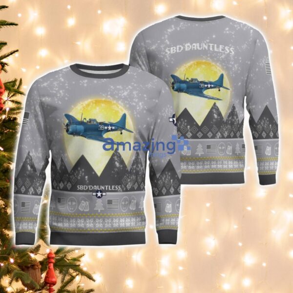 Douglas SBD Dauntless Aircraft Moonlight And Mountain Pattern Ugly Christmas Sweater Aircraft Lovers Christmas Gift Product Photo 1