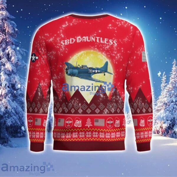 Douglas SBD Dauntless Aircraft Moonlight Red Color Ugly Christmas Sweater Christmas Gift Product Photo 3