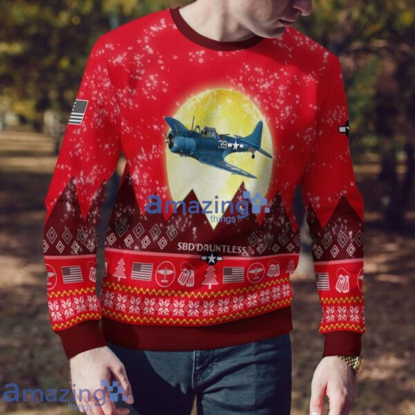 Douglas SBD Dauntless Aircraft Moonlight Red Color Ugly Christmas Sweater Christmas Gift Product Photo 4