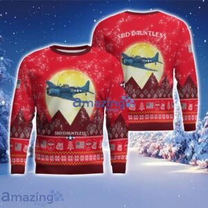 Douglas SBD Dauntless Aircraft Moonlight Red Color Ugly Christmas Sweater Christmas Gift Product Photo 1