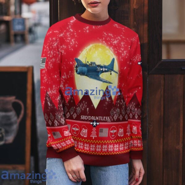 Douglas SBD Dauntless Aircraft Moonlight Red Color Ugly Christmas Sweater Christmas Gift Product Photo 5