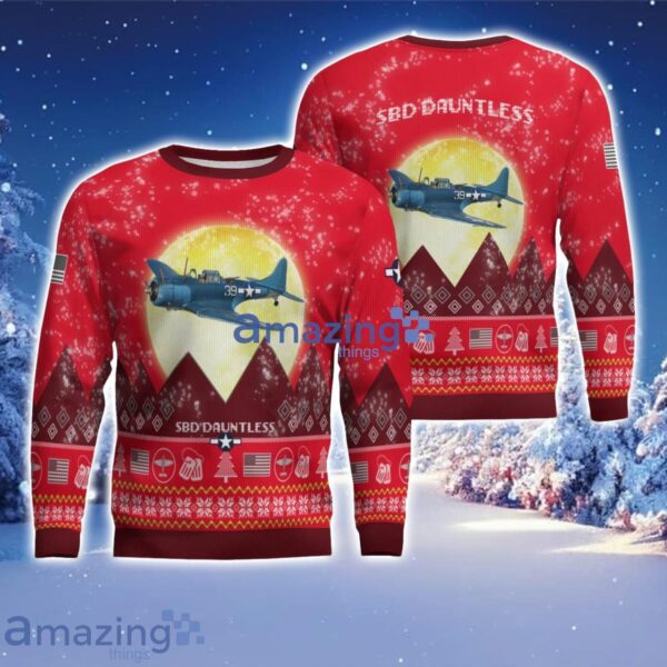 Douglas SBD Dauntless Aircraft Moonlight Red Color Ugly Christmas Sweater Christmas Gift Product Photo 1