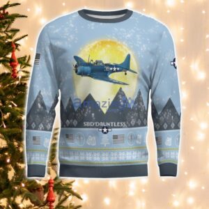 Douglas SBD Dauntless Light Blue Aircraft Moonlight 3D Ugly Christmas Sweater Christmas Gift Product Photo 2