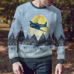 Douglas SBD Dauntless Light Blue Aircraft Moonlight 3D Ugly Christmas Sweater Christmas Gift Product Photo 4
