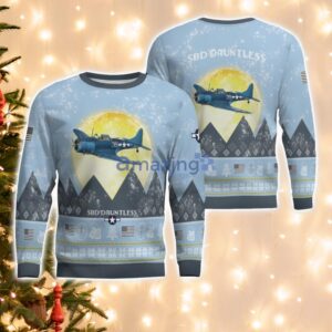 Douglas SBD Dauntless Light Blue Aircraft Moonlight 3D Ugly Christmas Sweater Christmas Gift Product Photo 1