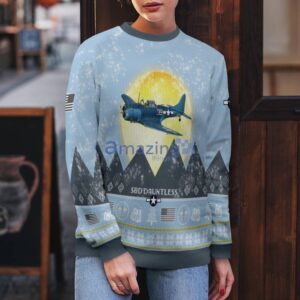 Douglas SBD Dauntless Light Blue Aircraft Moonlight 3D Ugly Christmas Sweater Christmas Gift Product Photo 5