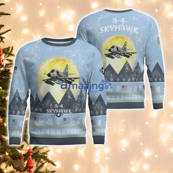 A-4 Skyhawk A4 Light Blue Aircraft Moonlight 3D Ugly Christmas Sweater Christmas Gift Product Photo 1