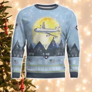 E-4B E4B Light Blue Aircraft Moonlight 3D Ugly Christmas Sweater Christmas Gift Product Photo 2